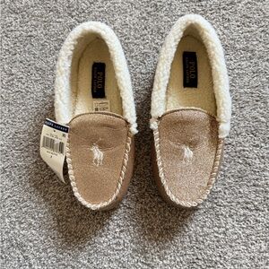 Ralph Lauren Girls' Tan Sherpa Moccasin Slippers
